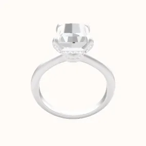 Beveled Solitaire Engagement Ring With Pave Basket Head