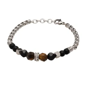 Black Onyx and Tiger Eye Round Link Chain Bracelet