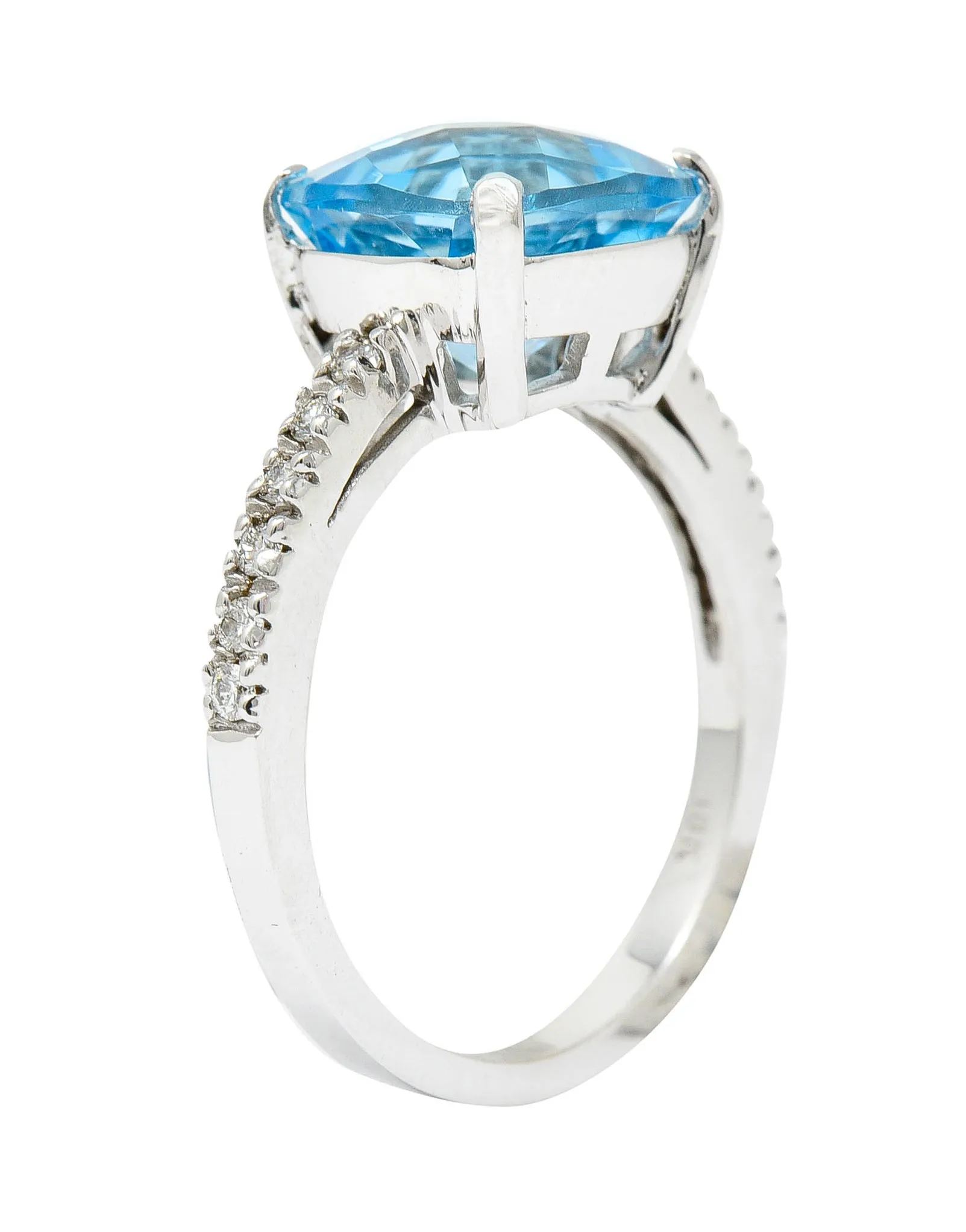 Blue Topaz Diamond 18 Karat White Gold Gemstone Ring