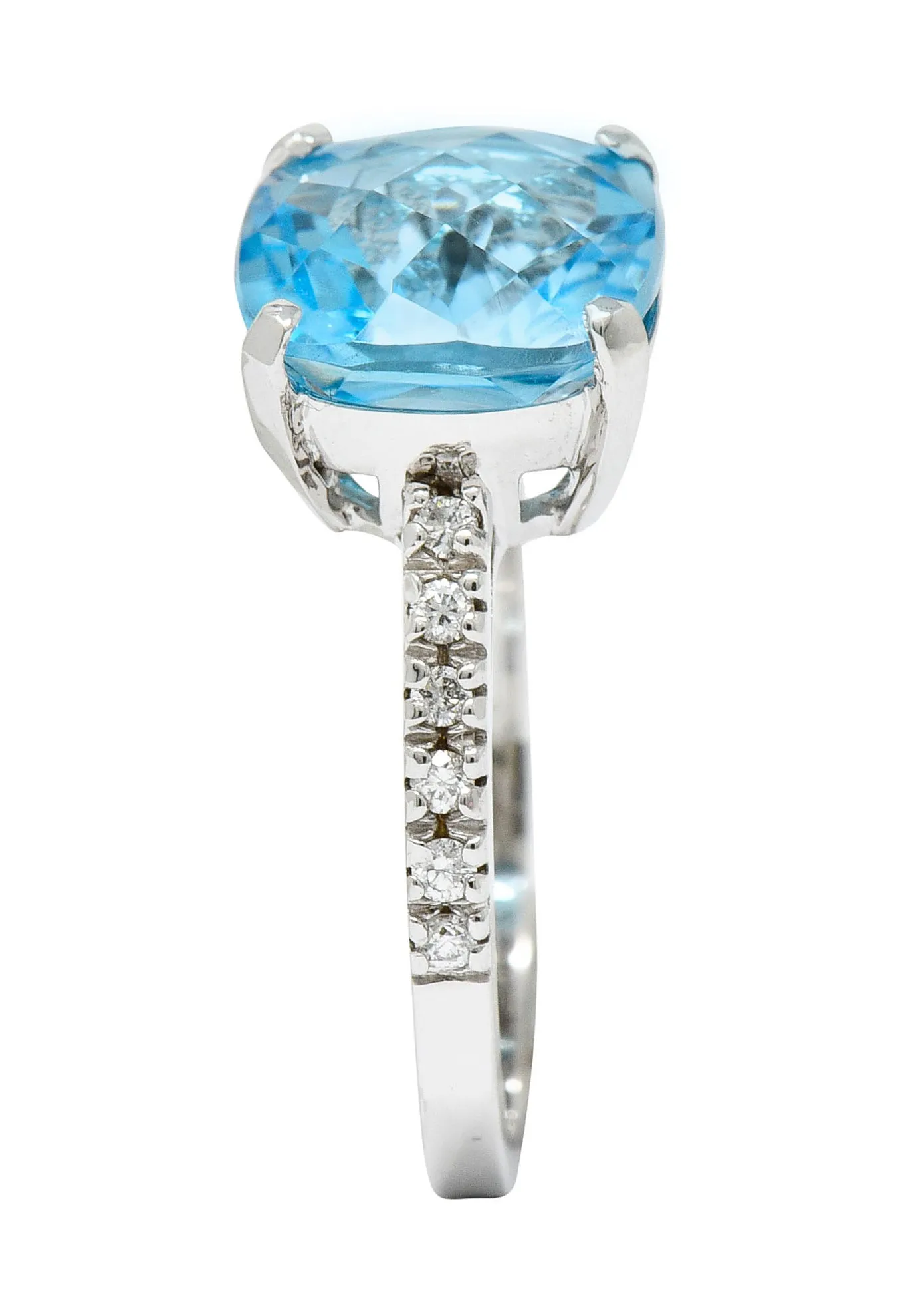 Blue Topaz Diamond 18 Karat White Gold Gemstone Ring