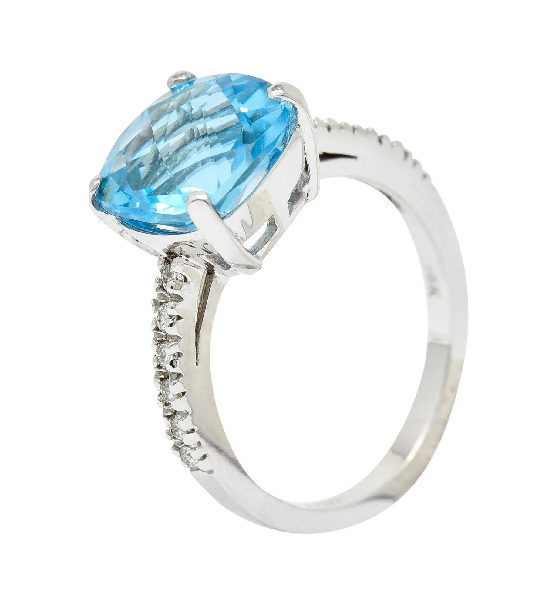 Blue Topaz Diamond 18 Karat White Gold Gemstone Ring