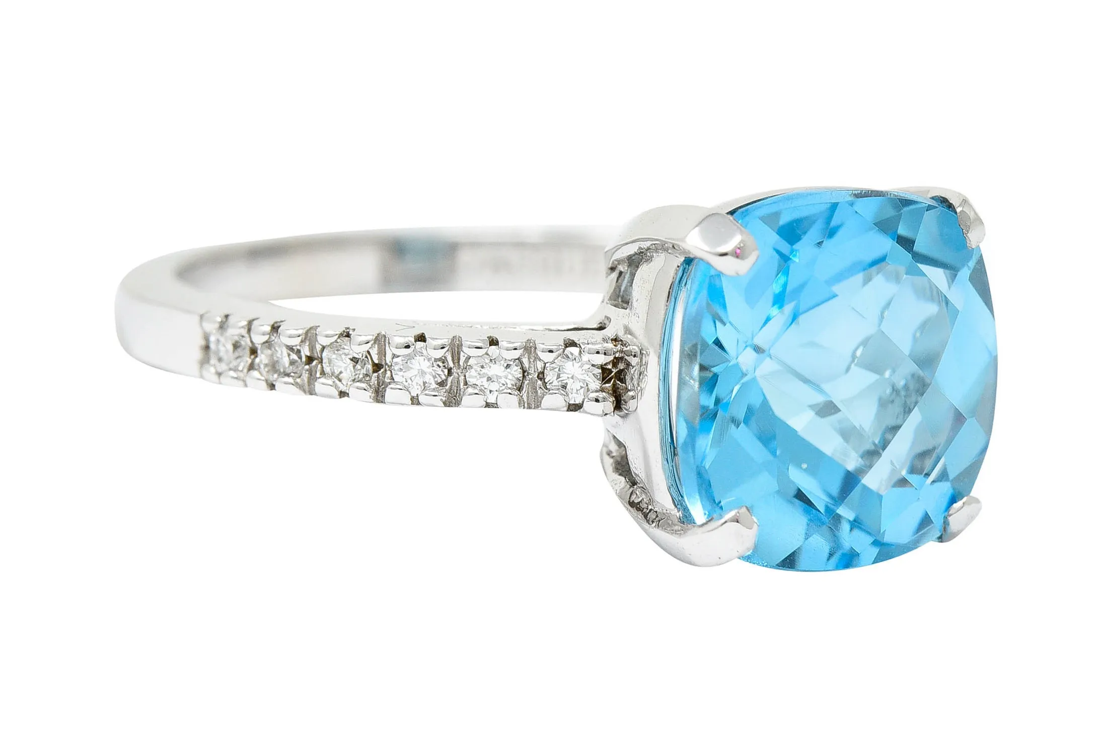 Blue Topaz Diamond 18 Karat White Gold Gemstone Ring