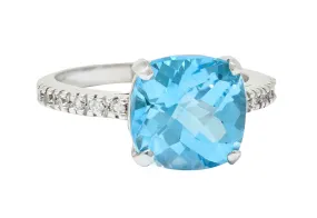 Blue Topaz Diamond 18 Karat White Gold Gemstone Ring