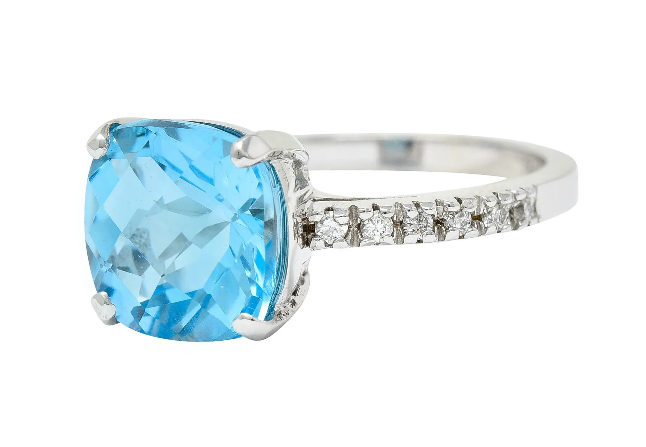 Blue Topaz Diamond 18 Karat White Gold Gemstone Ring