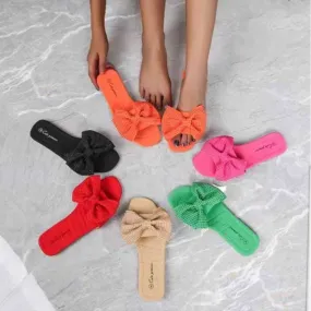 Bowknot Rhinestone Flat Sandals