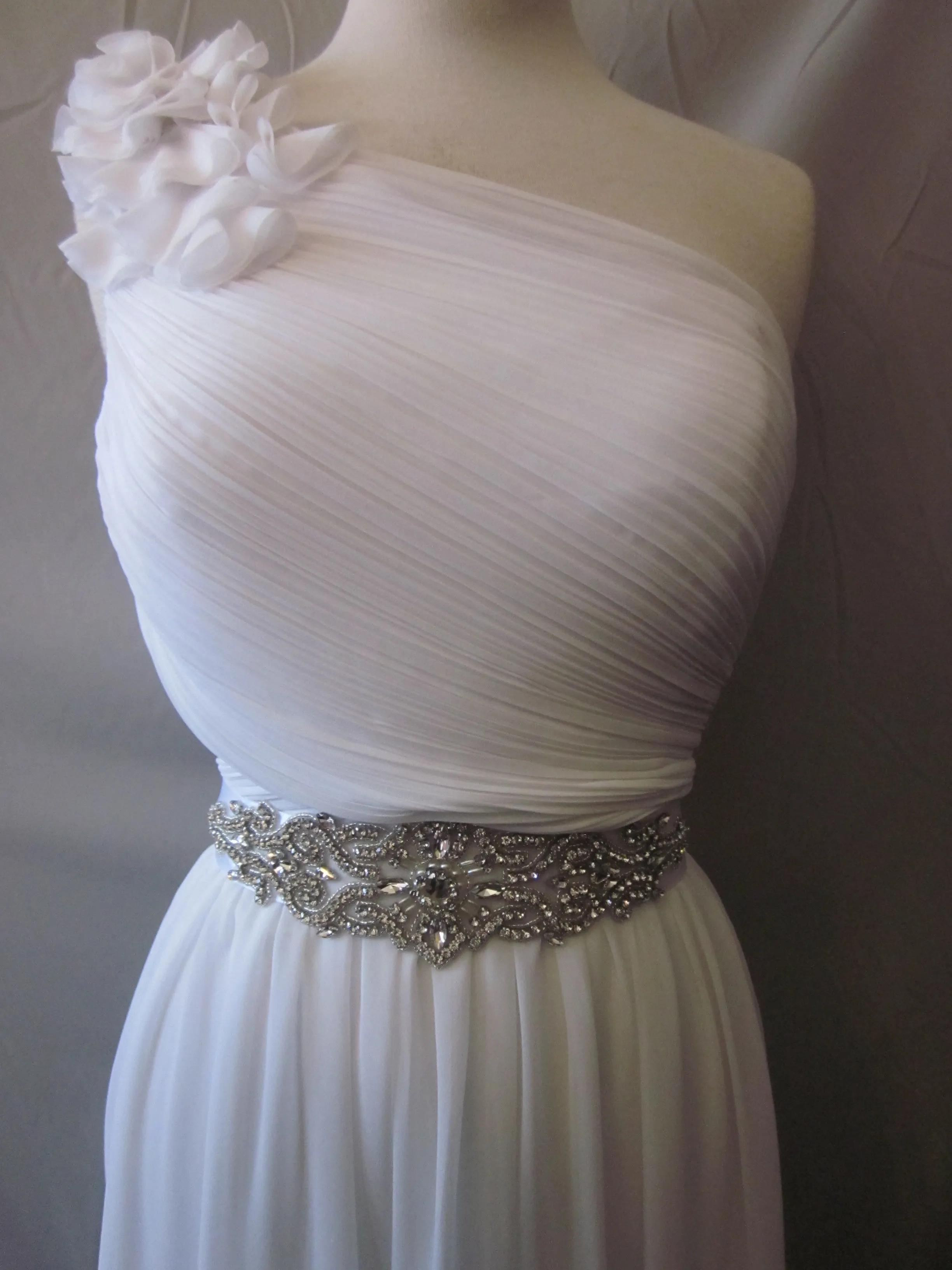 Bridal Rhinestone Belt With White Sash Style S225