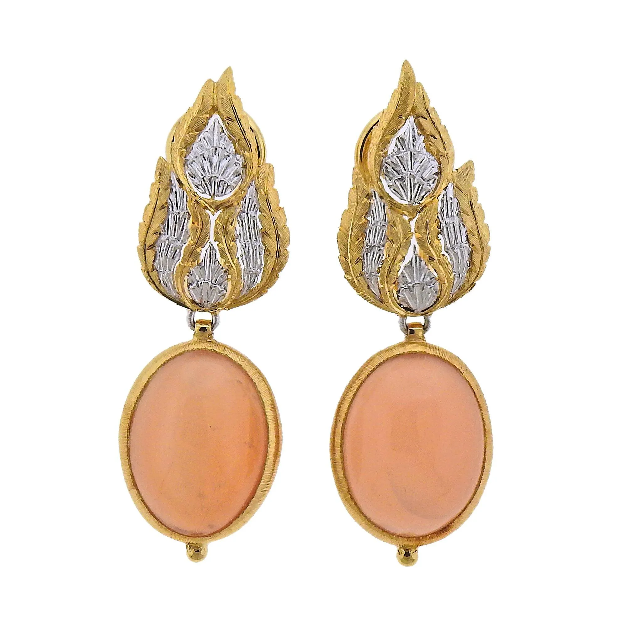 Buccellati Peach Moonstone Gold Drop Earrings