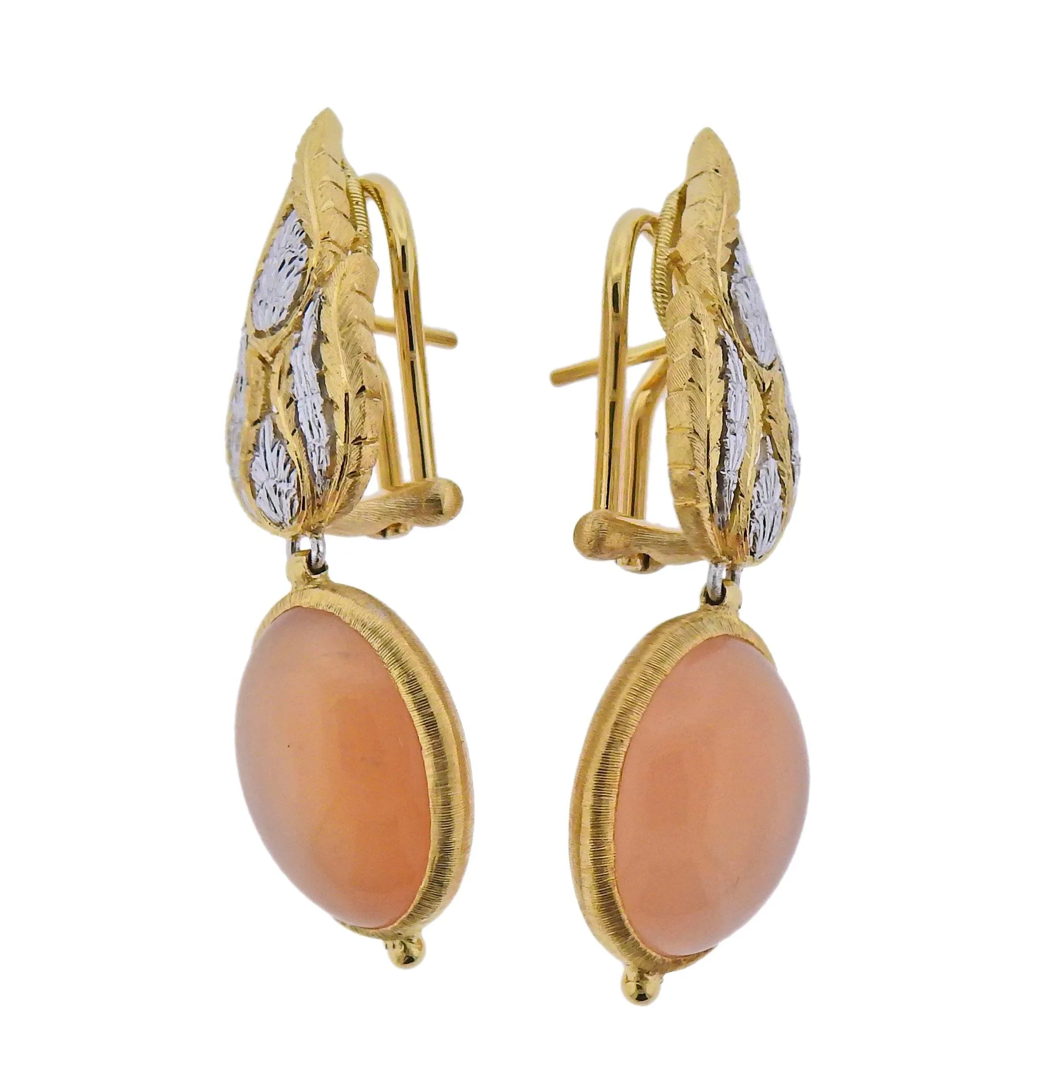 Buccellati Peach Moonstone Gold Drop Earrings