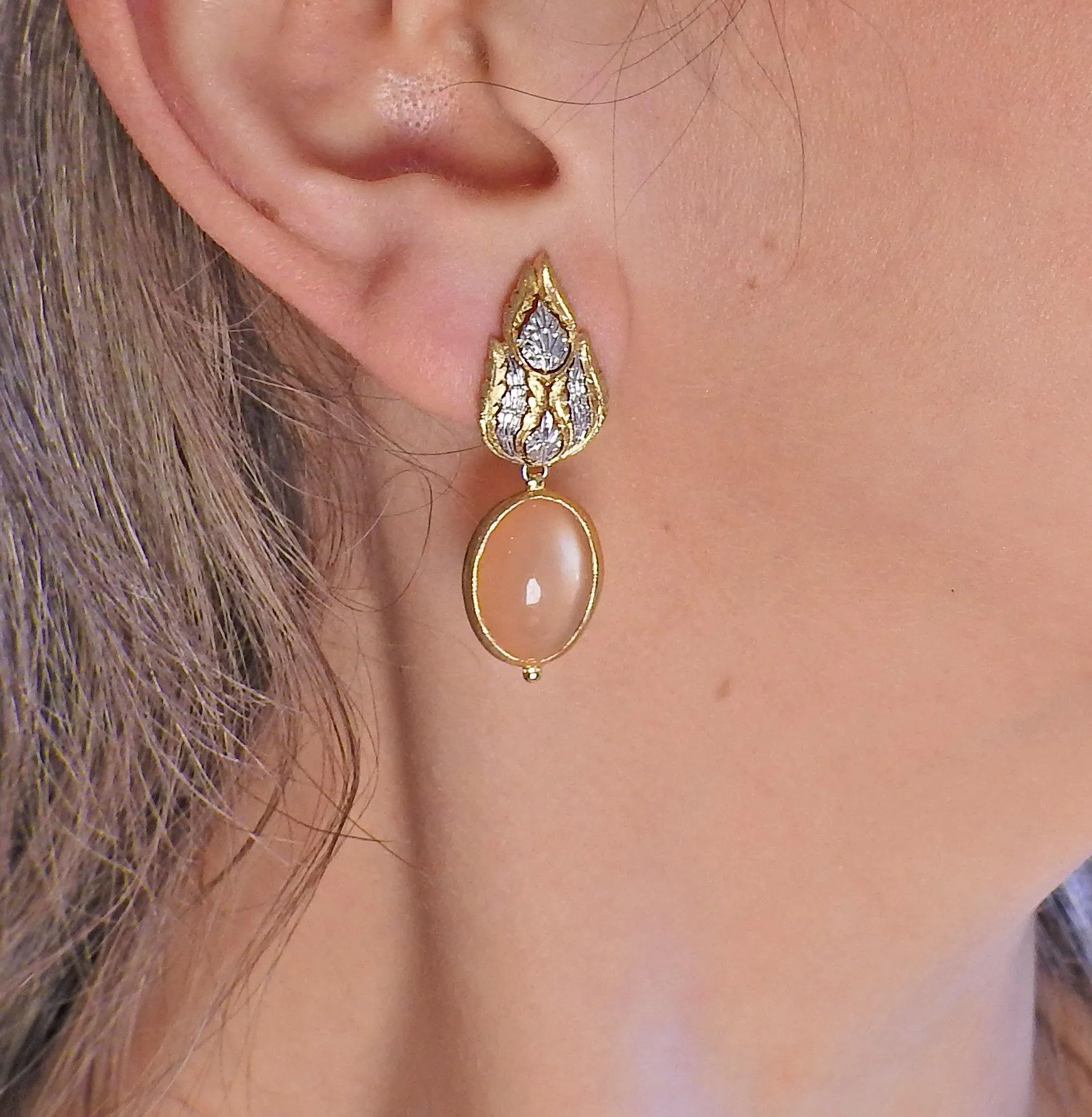 Buccellati Peach Moonstone Gold Drop Earrings