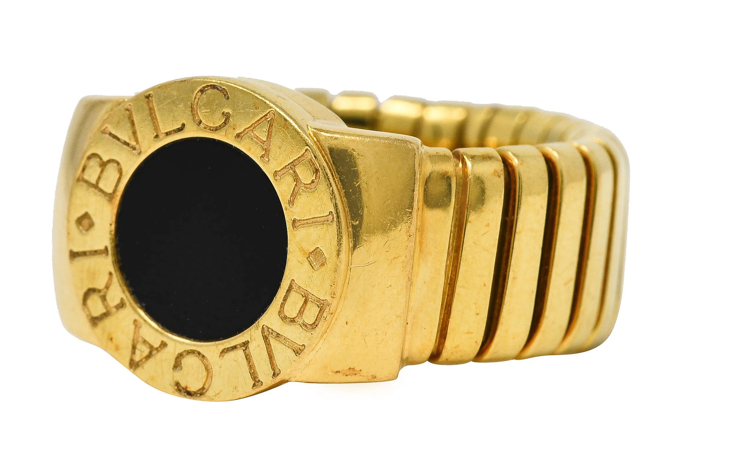 Bulgari Onyx 18 Karat Yellow Gold Tubogas Vintage Ring