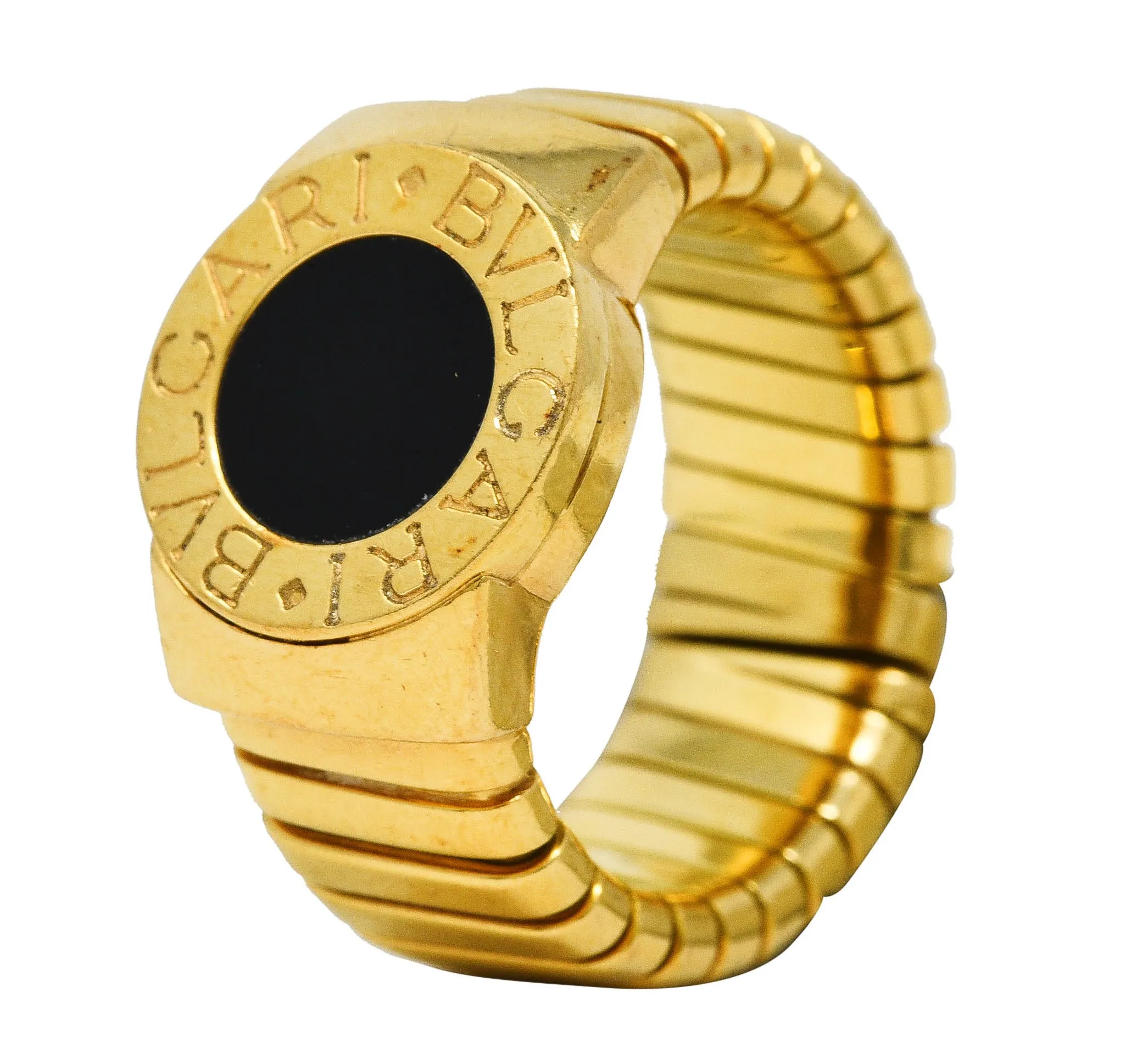 Bulgari Onyx 18 Karat Yellow Gold Tubogas Vintage Ring