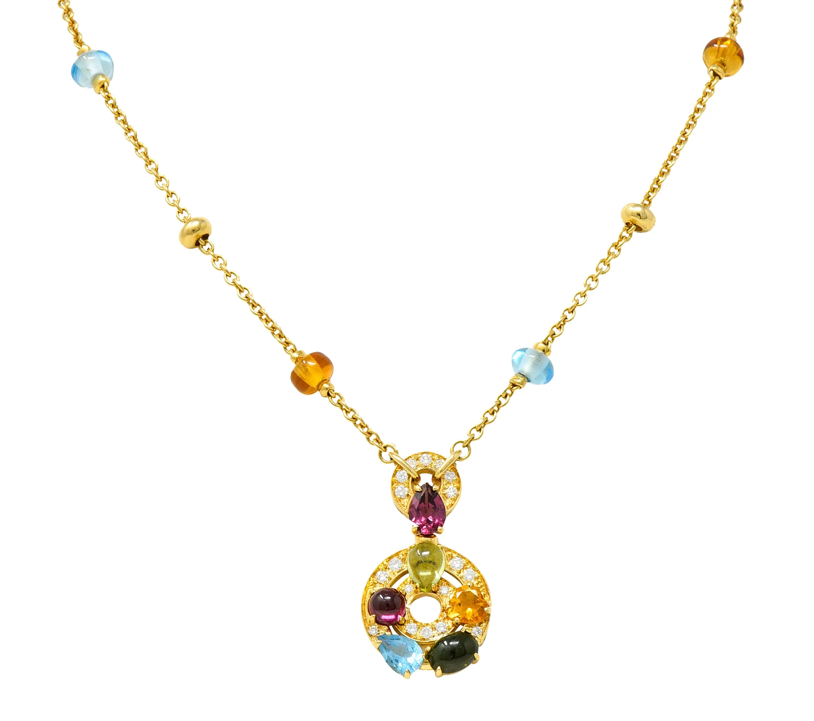 Bulgari Topaz Tourmaline Peridot Garnet Citrine Diamond 18 Karat Yellow Gold Multi-Gem Allegra Necklace