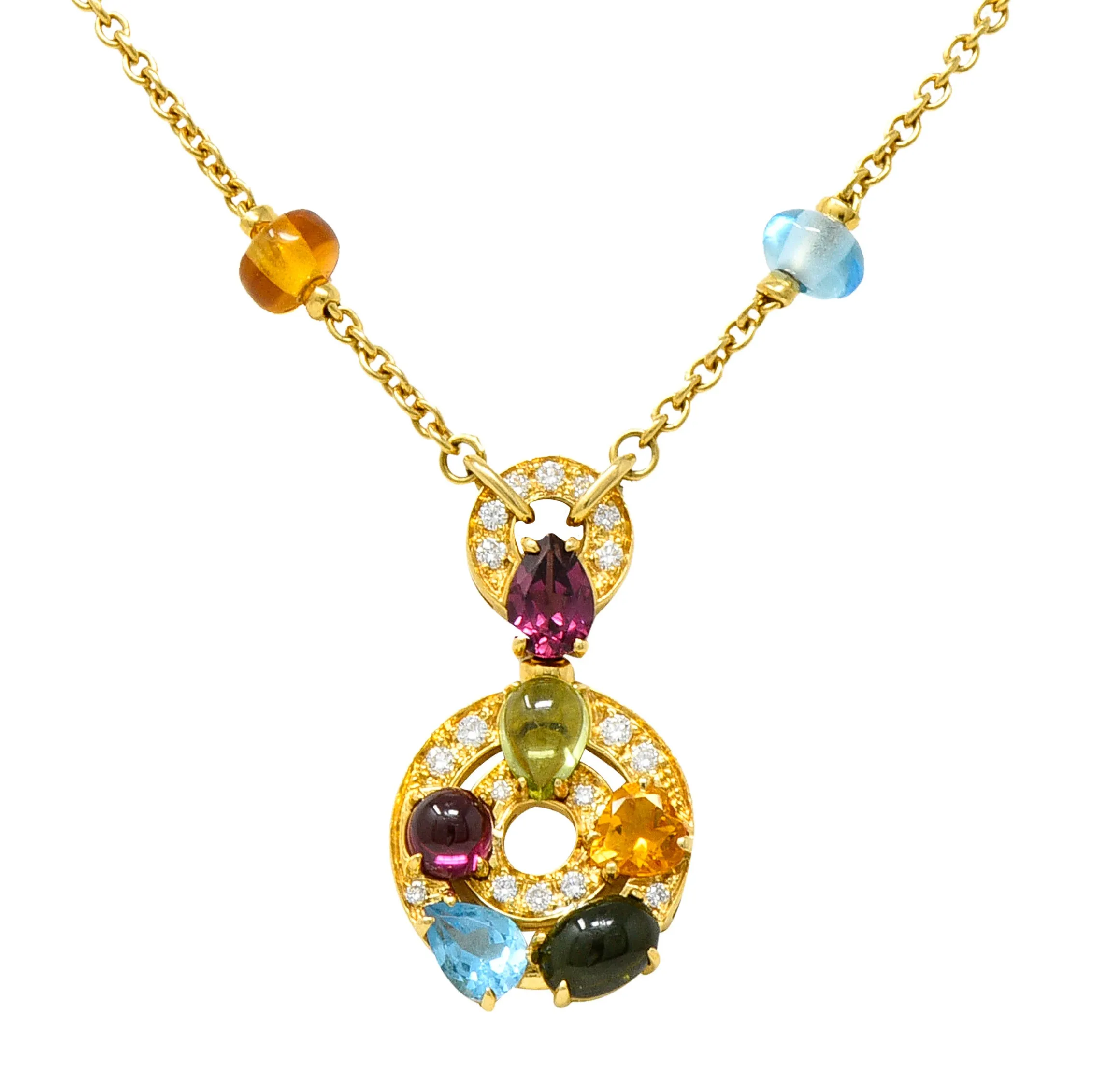 Bulgari Topaz Tourmaline Peridot Garnet Citrine Diamond 18 Karat Yellow Gold Multi-Gem Allegra Necklace