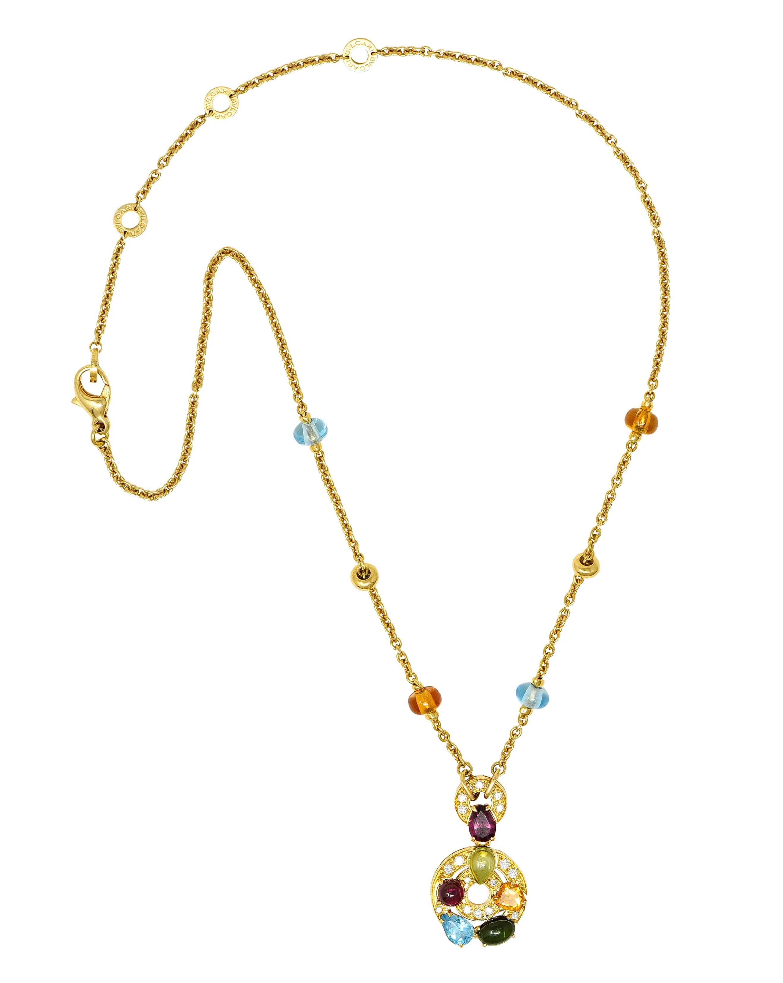 Bulgari Topaz Tourmaline Peridot Garnet Citrine Diamond 18 Karat Yellow Gold Multi-Gem Allegra Necklace