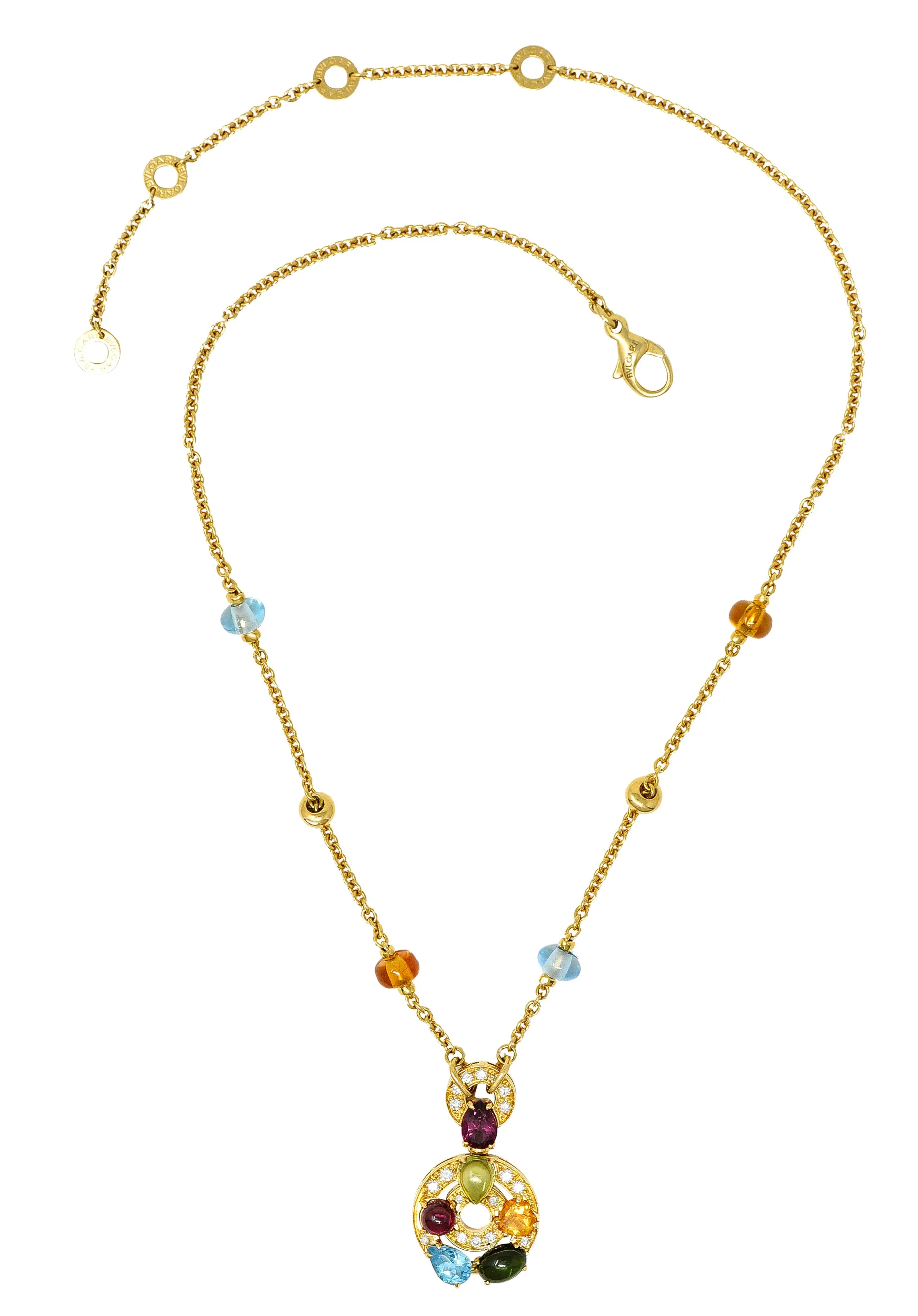 Bulgari Topaz Tourmaline Peridot Garnet Citrine Diamond 18 Karat Yellow Gold Multi-Gem Allegra Necklace