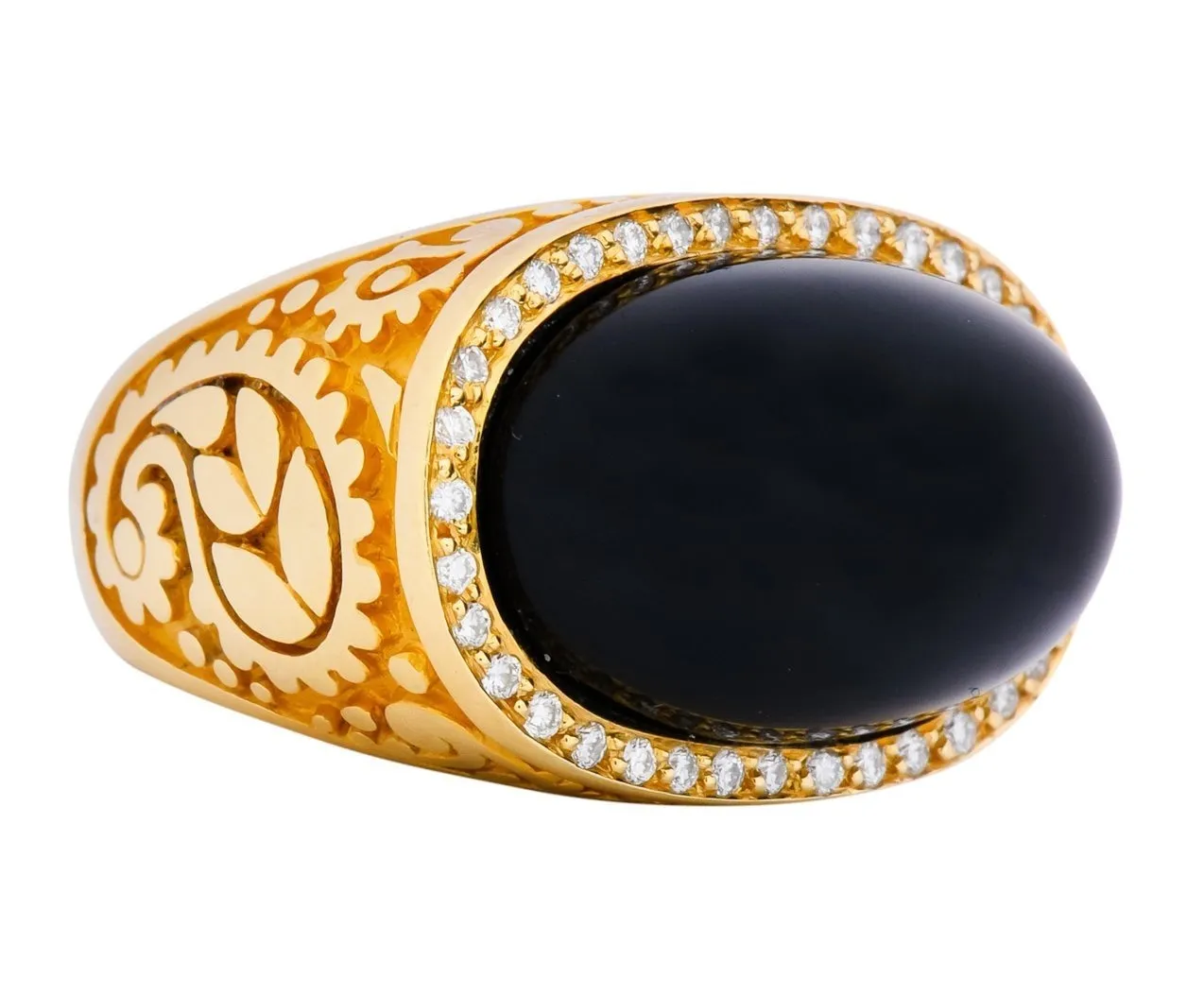 Carrera y Carrera Black Onyx 0.40 CTW Diamond 18 Karat Yellow Gold Cocktail Ring