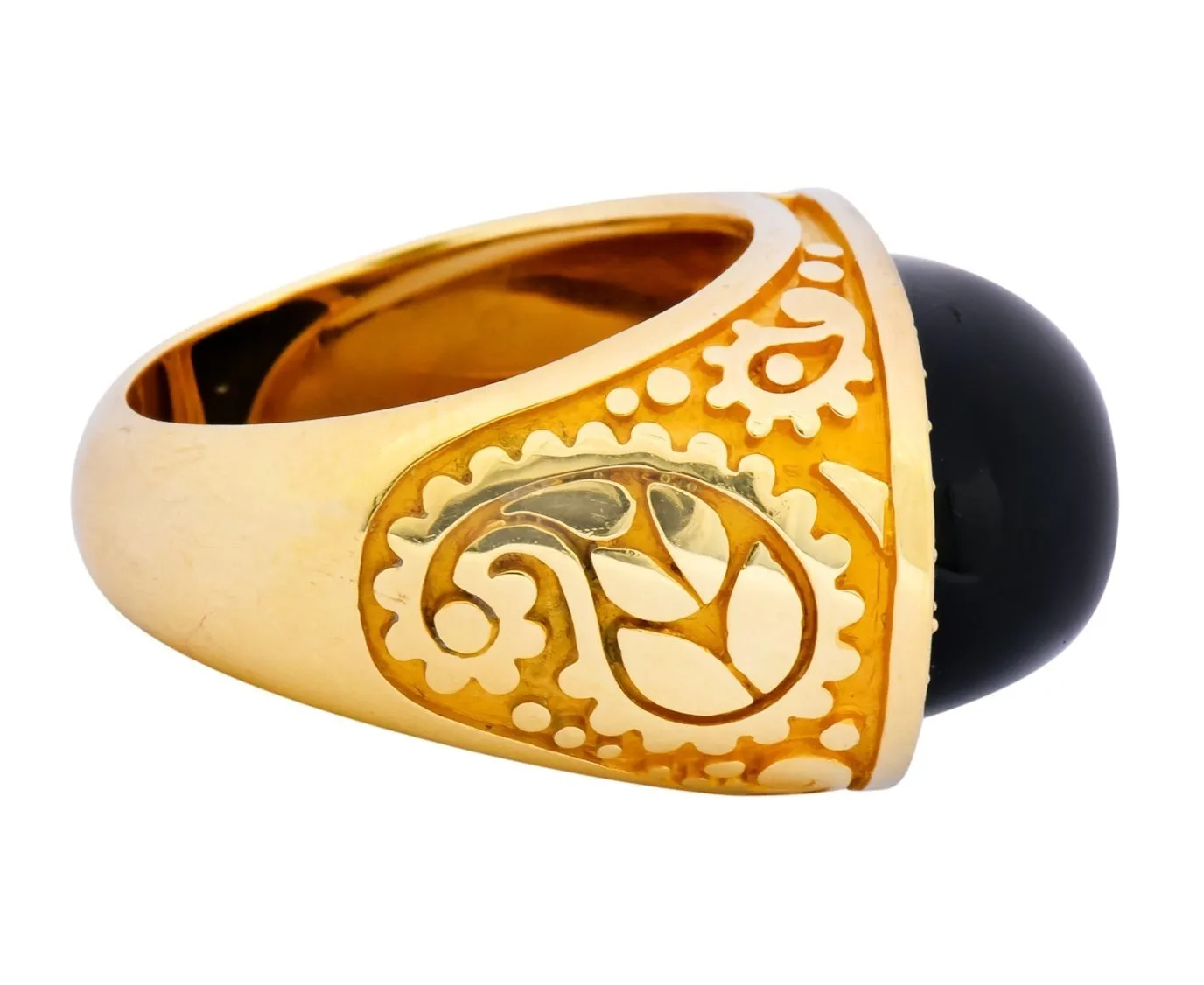 Carrera y Carrera Black Onyx 0.40 CTW Diamond 18 Karat Yellow Gold Cocktail Ring