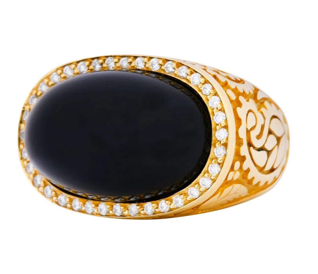 Carrera y Carrera Black Onyx 0.40 CTW Diamond 18 Karat Yellow Gold Cocktail Ring