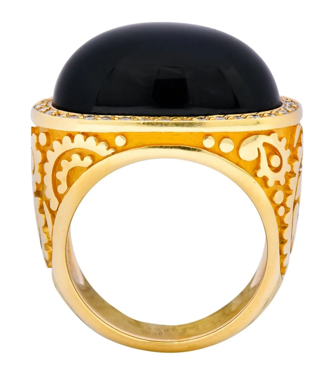 Carrera y Carrera Black Onyx 0.40 CTW Diamond 18 Karat Yellow Gold Cocktail Ring