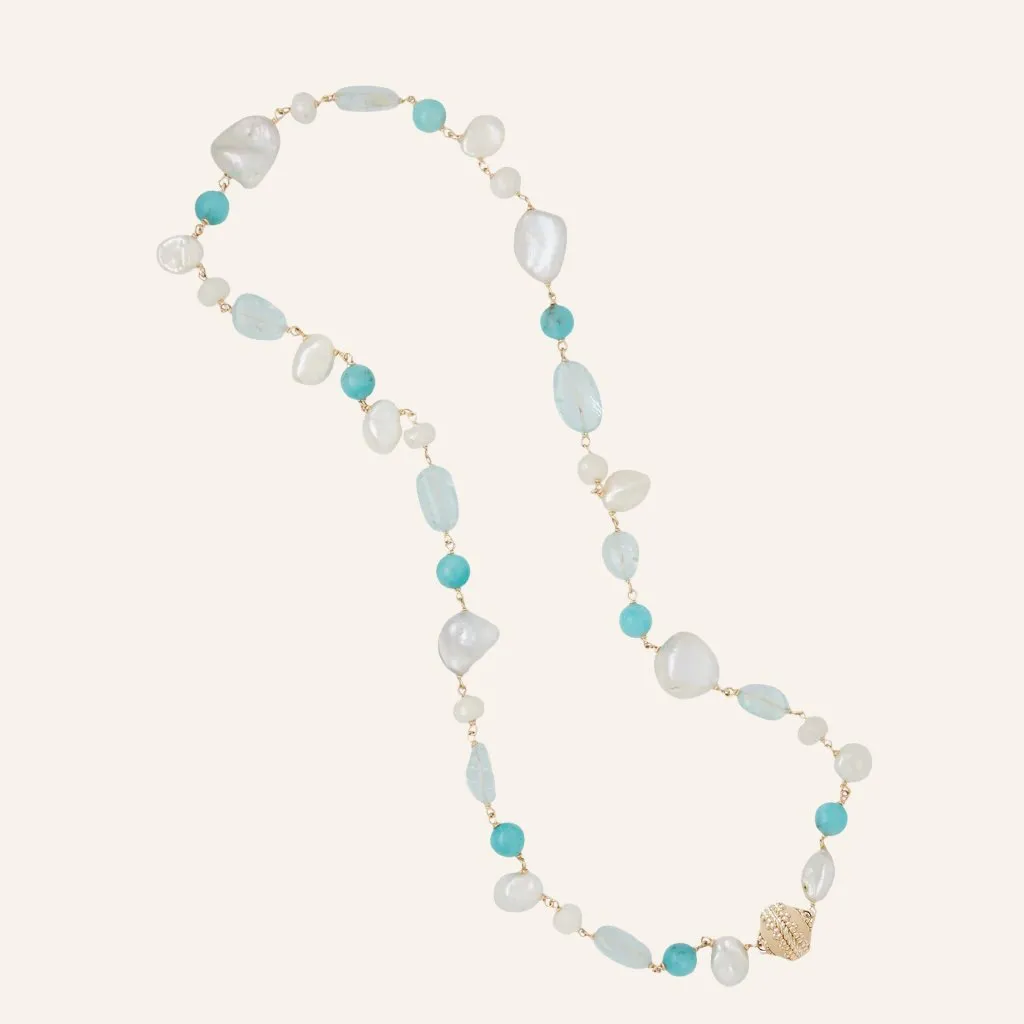 Caspian Amazonite, Freshwater Pearl, & Moonstone Necklace