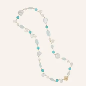 Caspian Amazonite, Freshwater Pearl, & Moonstone Necklace