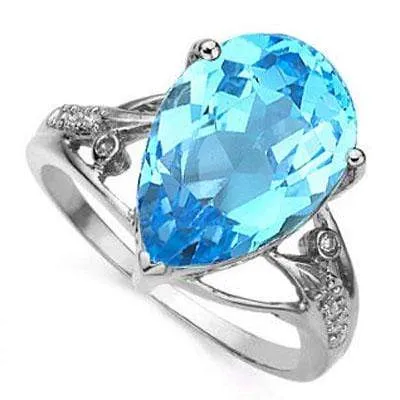 CHARMING 6.82 CARAT TW (9 PCS) BLUE TOPAZ & GENUINE DIAMOND 14K SOLID WHITE GOLD