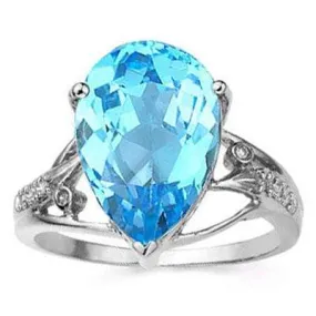 CHARMING 6.82 CARAT TW (9 PCS) BLUE TOPAZ & GENUINE DIAMOND 14K SOLID WHITE GOLD