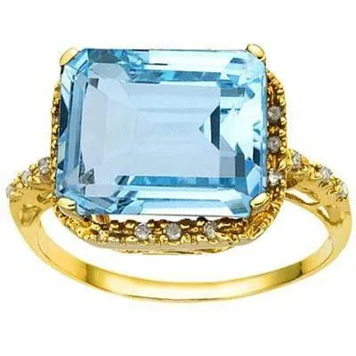 CLOSEOUT OFFER: 7.74 CARAT BLUE TOPAZ & GENUINE DIAMOND 10KT SOLID YELLOW GOLD