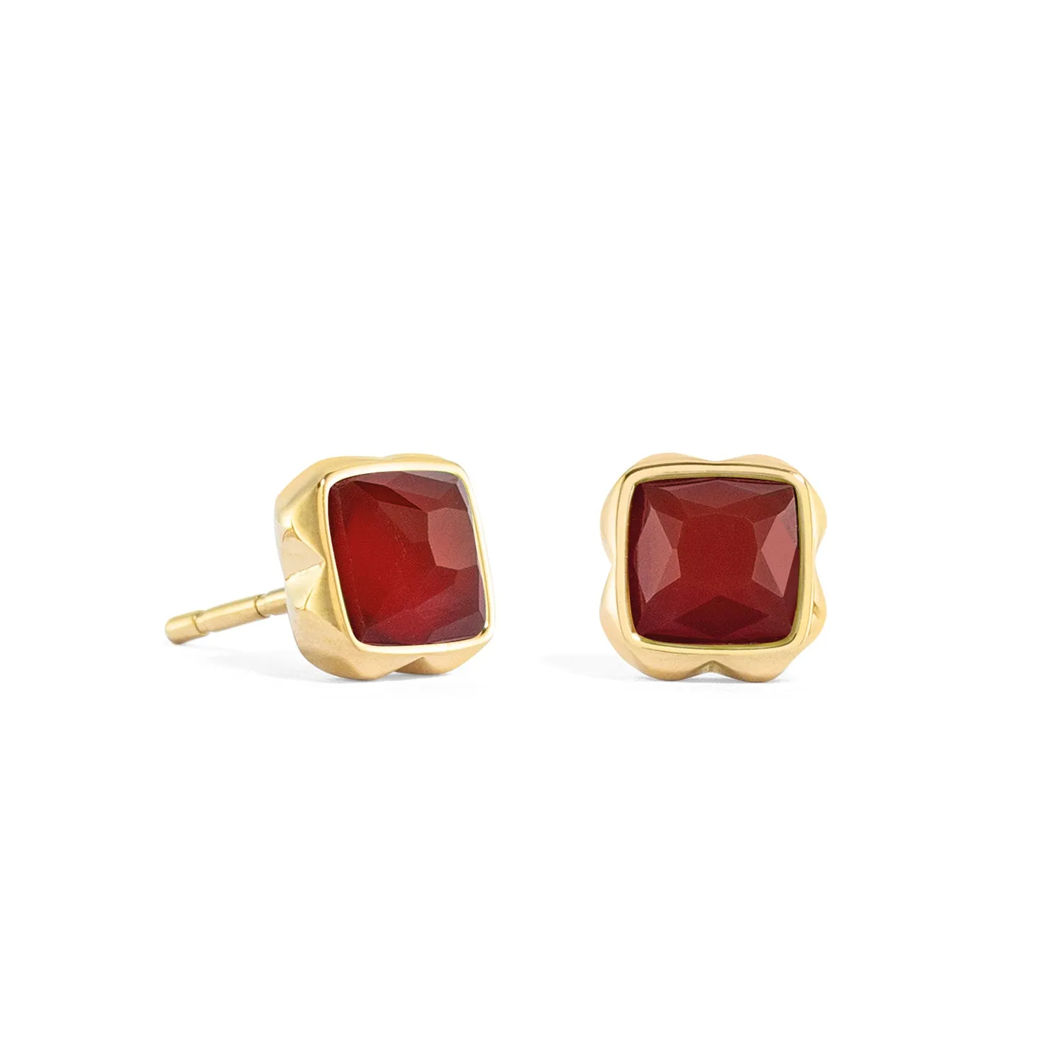 Coeur De Lion January Birthstone Gold Red Agate Stud Earrings