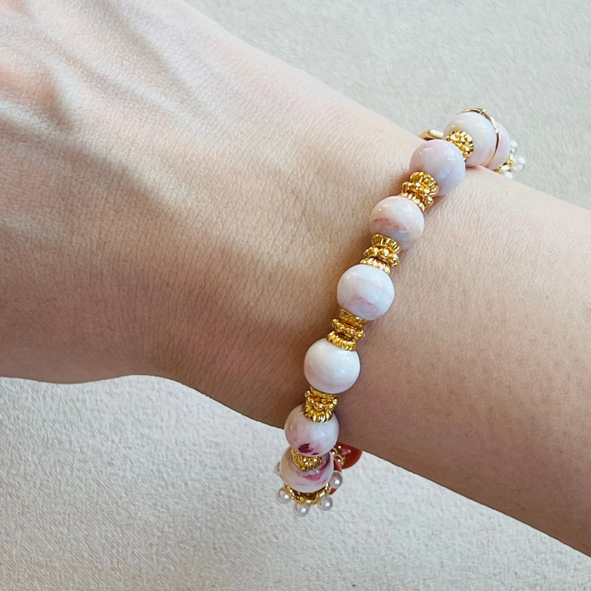 Coral Red Agate & Cinnabar In Quartz Bracelet