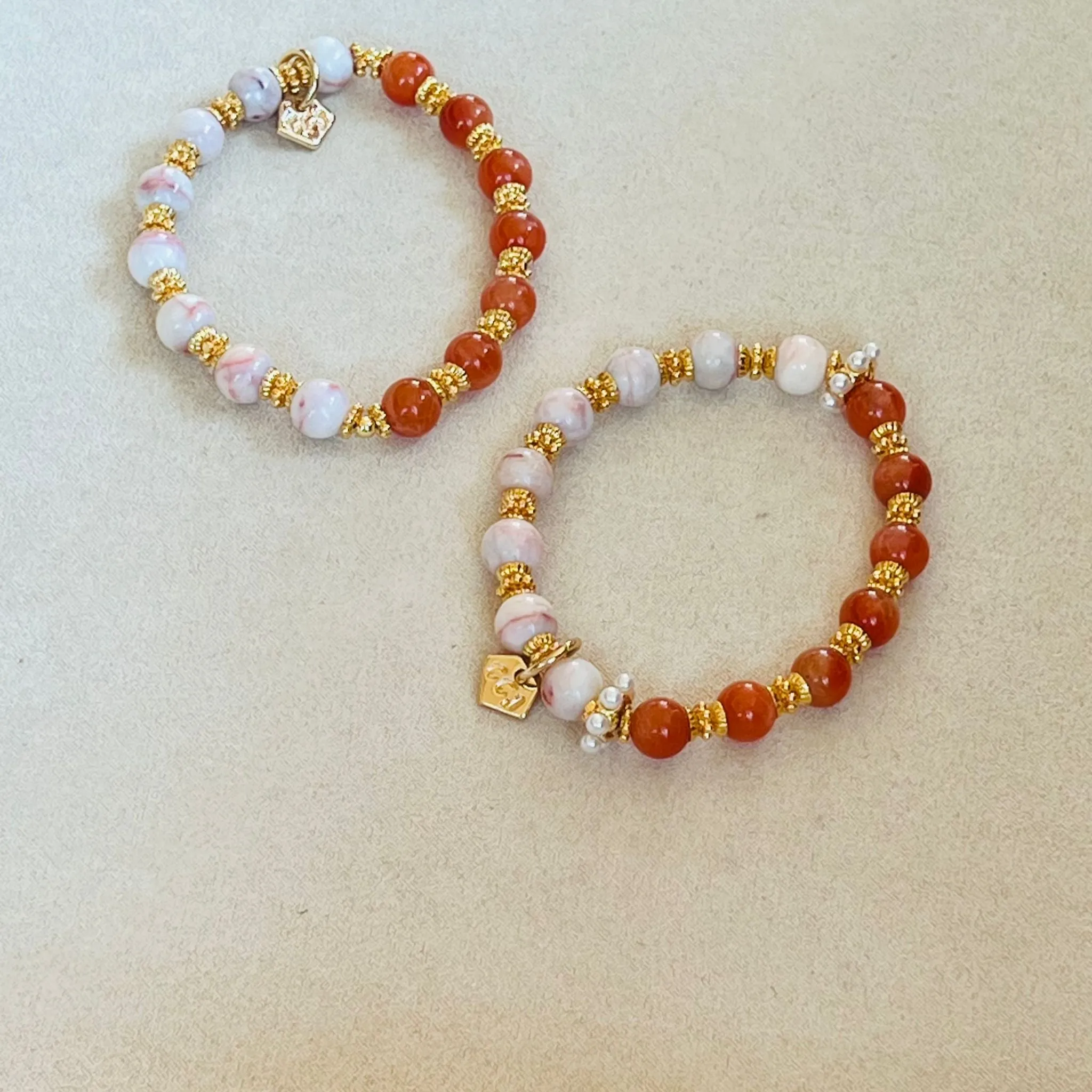 Coral Red Agate & Cinnabar In Quartz Bracelet