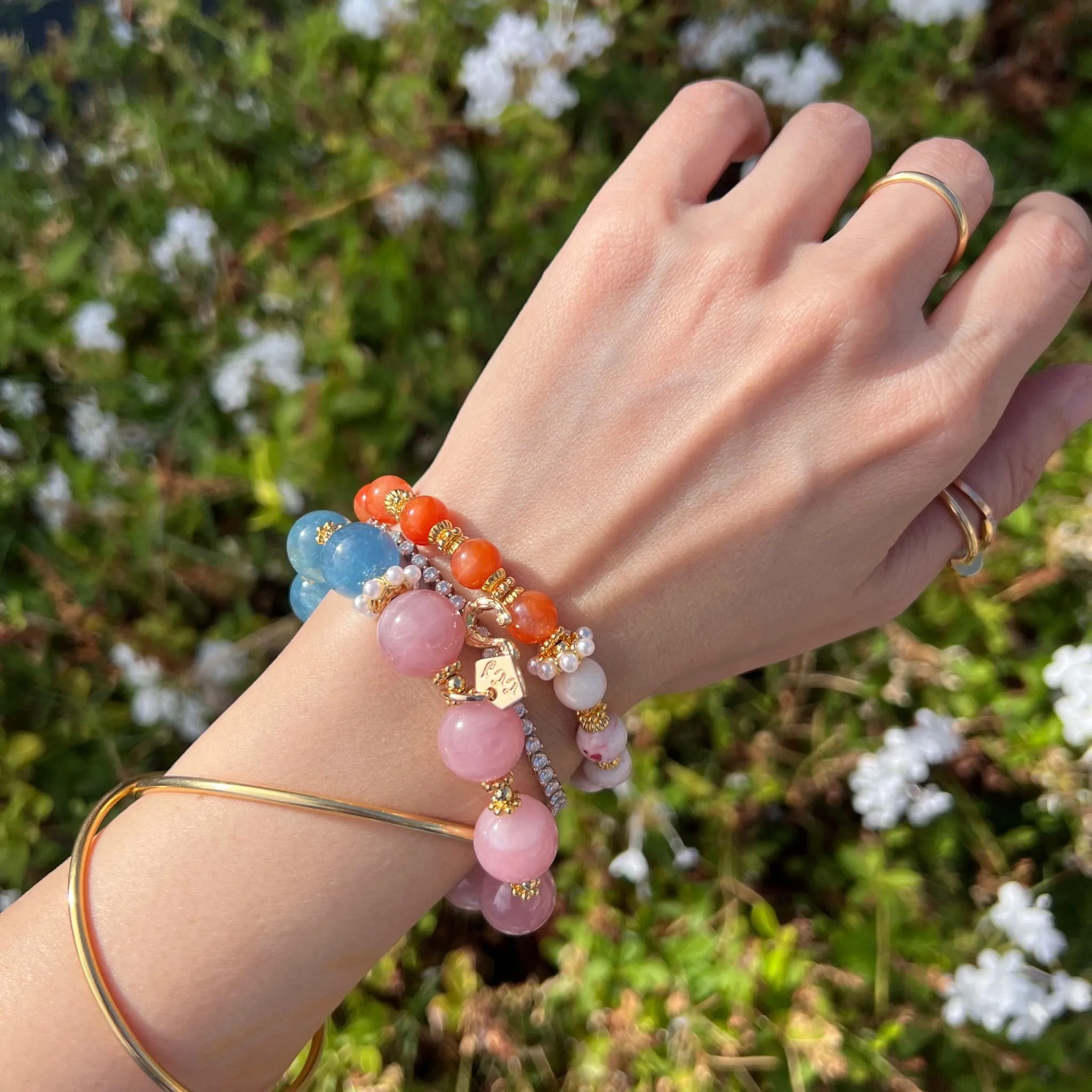 Coral Red Agate & Cinnabar In Quartz Bracelet