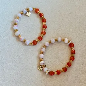 Coral Red Agate & Cinnabar In Quartz Bracelet