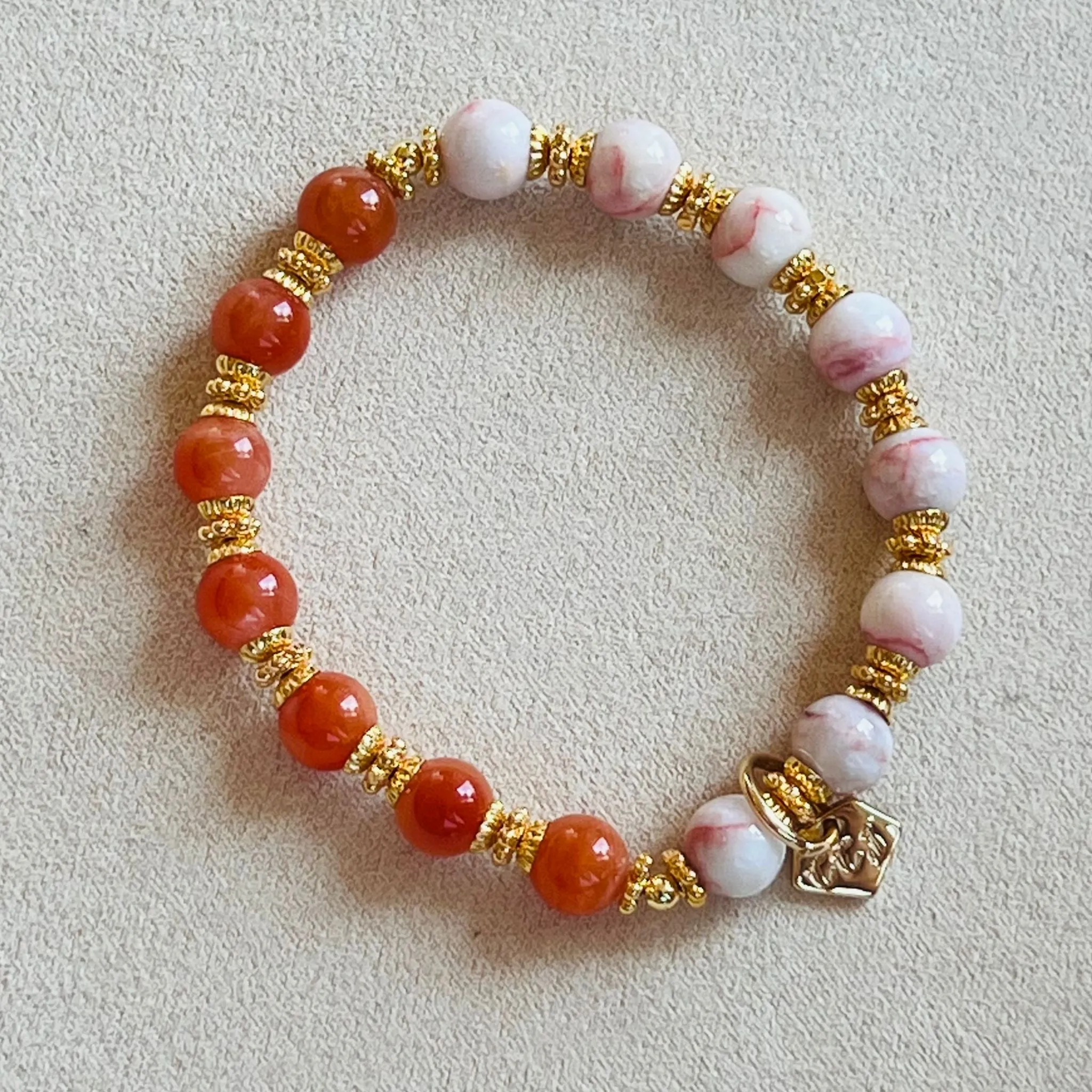 Coral Red Agate & Cinnabar In Quartz Bracelet