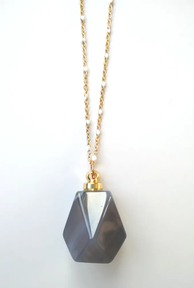 Dark Gray Agate Hexagon Essential Oil Bottle Pendant