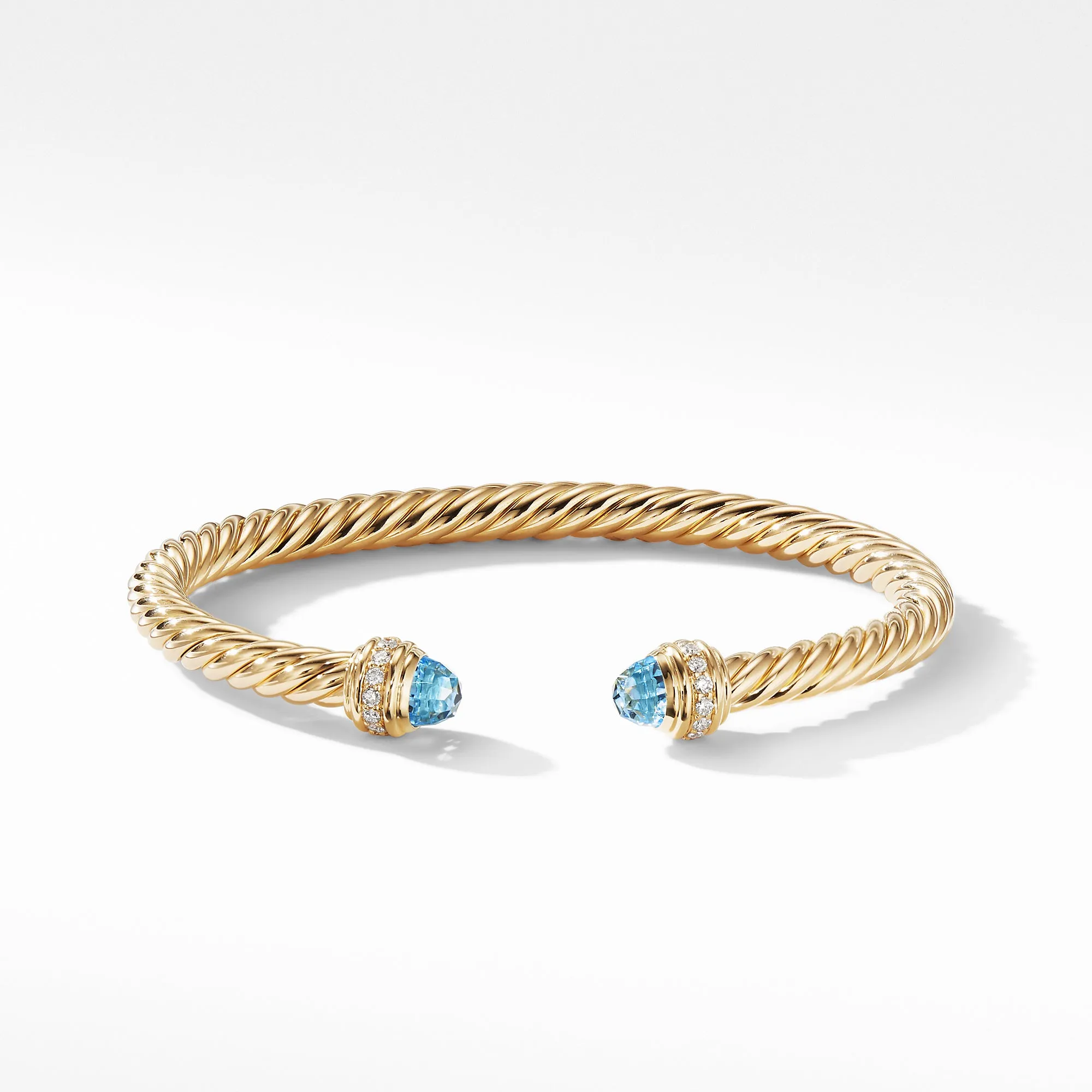 David Yurman 5MM Cable Bracelet in 18K Gold with Blue Topaz and Diamonds