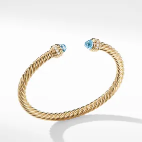 David Yurman 5MM Cable Bracelet in 18K Gold with Blue Topaz and Diamonds