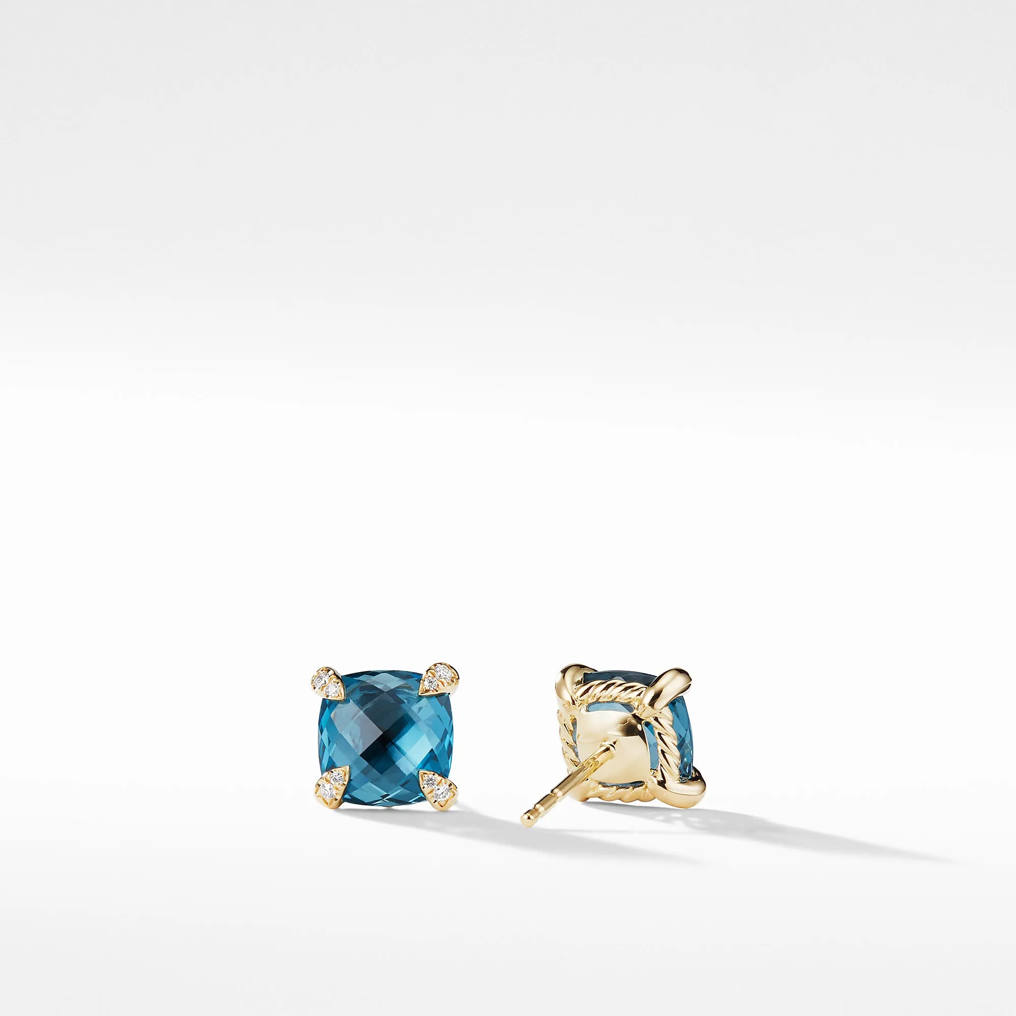 David Yurman Chatelaine 8MM Earrings with Hampton Blue Topaz in 18K Gold