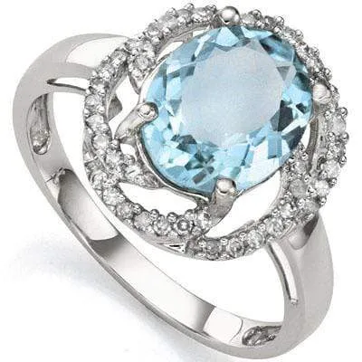 DAZZLING 3.28 CARAT TW (41 PCS) BLUE TOPAZ & GENUINE DIAMOND 10K SOLID WHITE GOL