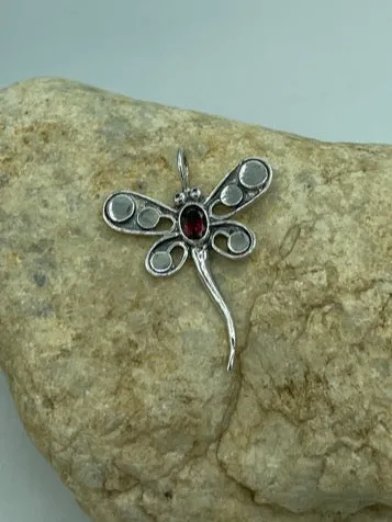 Dragonfly Pendant (Blue Topaz or Garnet)