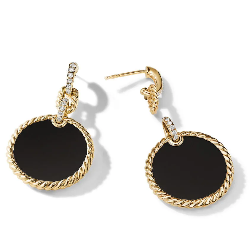 DY Elements Drop Earrings 18K Yellow Gold with Black Onyx and Pave Diamonds