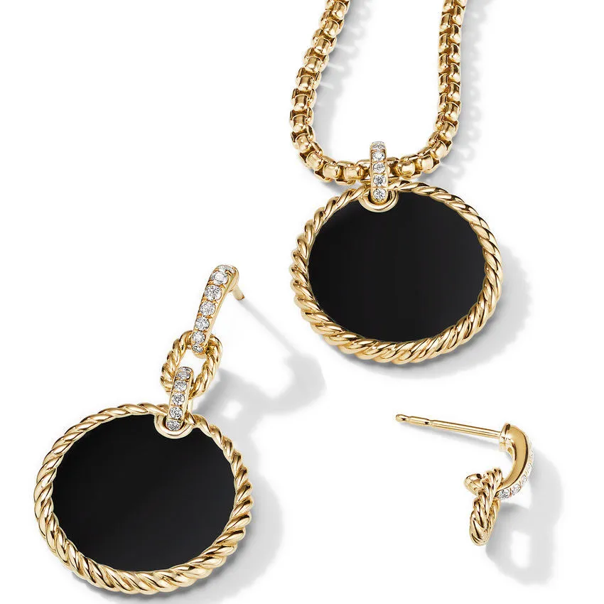 DY Elements Drop Earrings 18K Yellow Gold with Black Onyx and Pave Diamonds