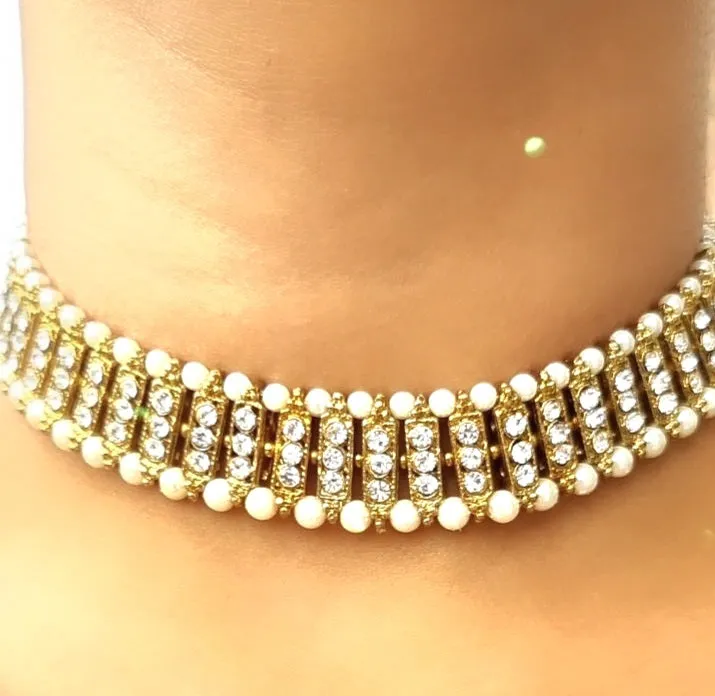 Ethnnic Choker With Champagne stones and Pearls