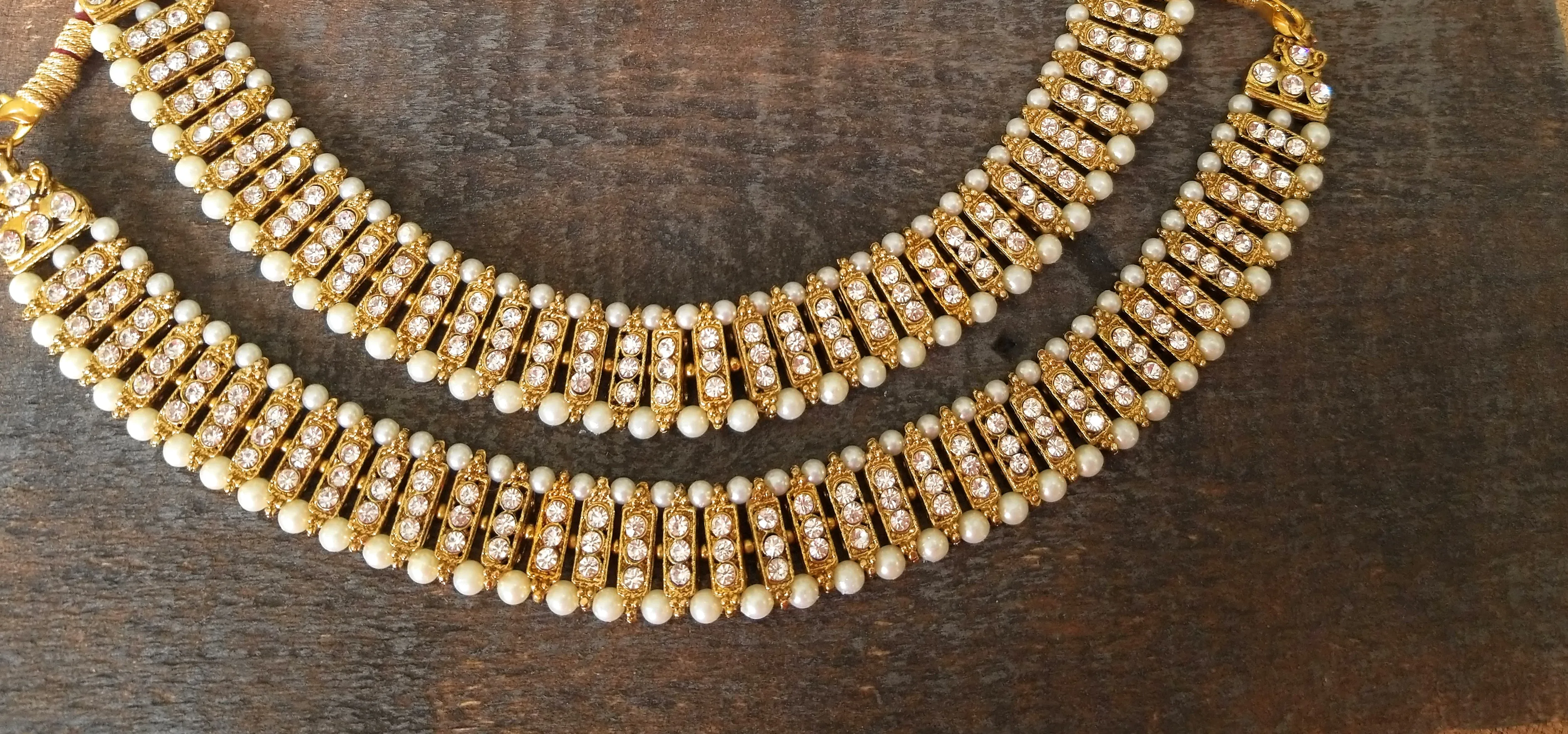 Ethnnic Choker With Champagne stones and Pearls