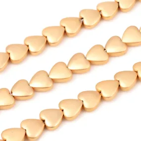 Gemstone Beads, Hematite, Synthetic, Non-Magnetic, Electroplated, Frosted, Heart, Light Gold Plated, 8mm