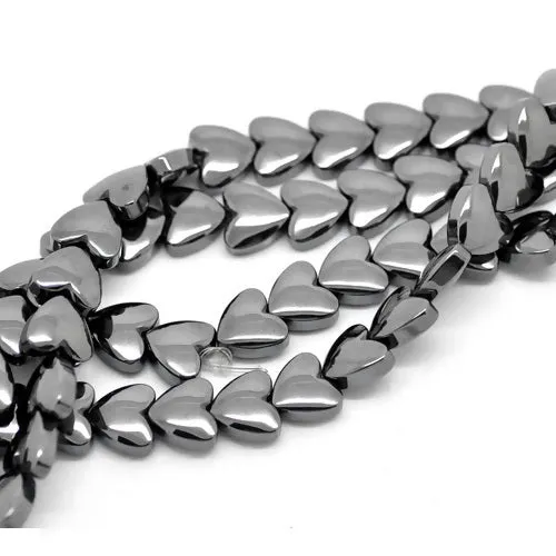 Gemstone Beads, Hematite, Synthetic, Non-Magnetic, Electroplated, Heart, Platinum Plated, 8mm