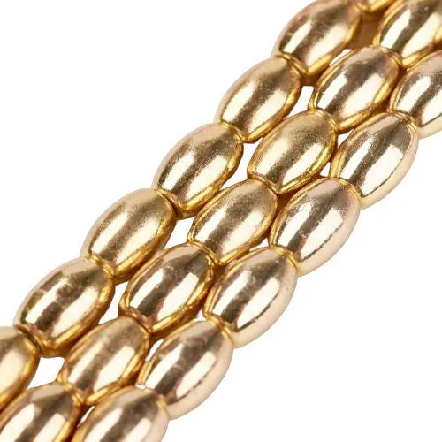 Gemstone Beads, Hematite, Synthetic, Non-Magnetic, Electroplated, Oval, Gold, Plated, 5mm