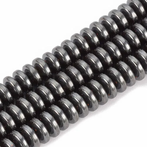 Gemstone Beads, Hematite, Synthetic, Non-Magnetic, Electroplated, Rondelle, Gun Black, 6mm