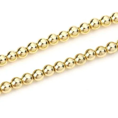 Gemstone Beads, Hematite, Synthetic, Non-Magnetic, Electroplated, Round, Gold Plated, 2mm