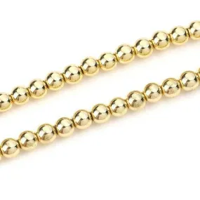 Gemstone Beads, Hematite, Synthetic, Non-Magnetic, Electroplated, Round, Gold Plated, 2mm